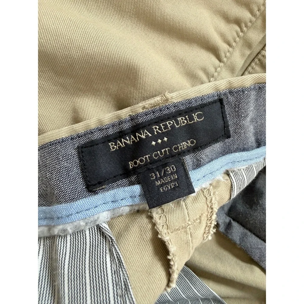 Banana Republic Mens Boot Cut Chino Pants 31x30 Khaki Tan 100% Cotton Trousers